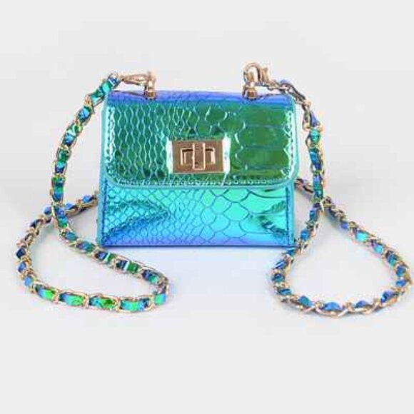 Metallic Mermaid Aqua Iridescent- Mini Crossbody Wallet On A String - NWT - Picture 2 of 7